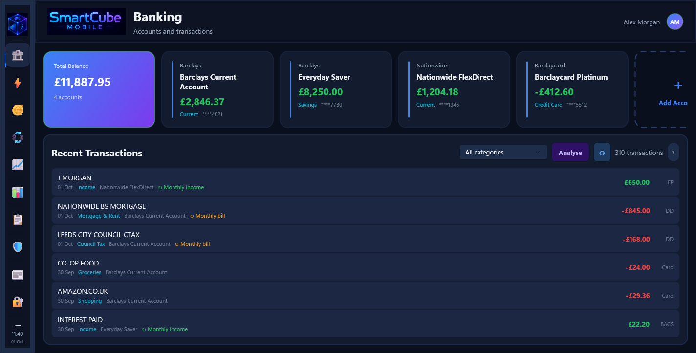 SmartCube Mobile development screenshot: banking