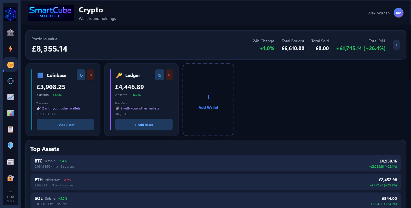 SmartCube Mobile development screenshot: crypto portfolio