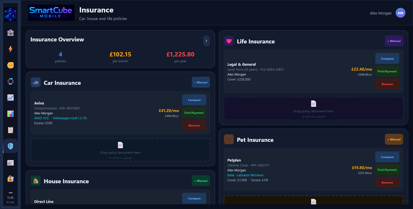 SmartCube Mobile development screenshot: insurance