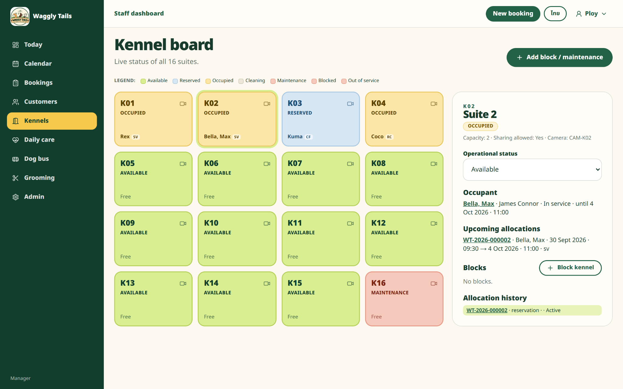 Waggly Tails kennel board screen