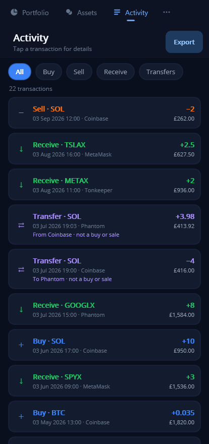 YourBags screenshot: activity