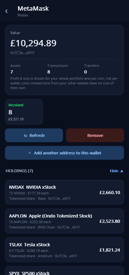 YourBags screenshot: multi-network wallet