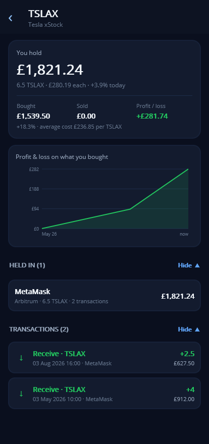 YourBags screenshot: tokenised share detail